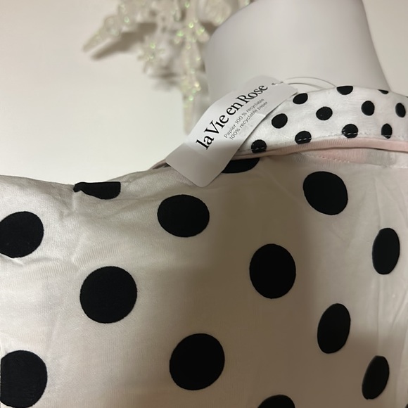 La VIe En Rose polka dot shirt black white pink cotton modal trendy summer - Picture 4 of 5